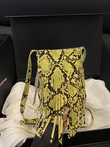 Women Snake Print Tassel Crossbody Bag PU Leather Small Shoulder Phone Bag Bohemian Fringe Mini Handbag Square Purse