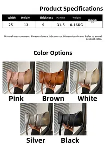 Size chart and dimensions for the vintage underarm bag with metal buckle detail