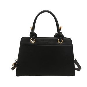Large black matte faux leather tote bag with Fashion Trend embossing and golden hardware