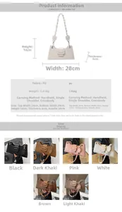 Detailed chart showing baguette bag dimensions and variety of crocodile pattern finishes
