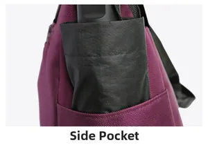 Detail van het zijvak van de nylon tas met daarin een zwarte drinkfles
