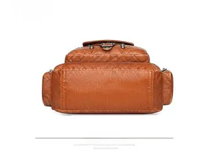 Flat bottom view showing vintage quilted leather texture and pocket detail of the bag
