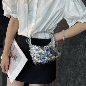 Silver sequin hobo bag for women, stylish crossbody moon bag for summer fashion