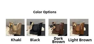 Minimalist leather tote bag collection in khaki, black, dark brown, and light brown