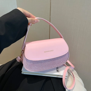 Damen Mode PU Leder Pailletten Patchwork Satteltasche Minimalistische Klappe Umhängetasche Tägliche Umhängetasche Mit Verstellbarem Riemen