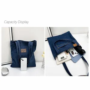 Bolso tote vaquero grande con espacio para iPad, paraguas y artículos diarios