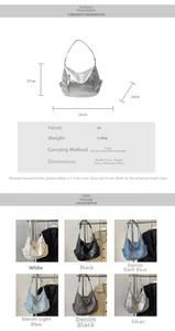 Detailed size chart and multi-color options for vintage PU leather commuter tote bag