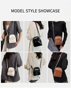 Vertical retro leather crossbody bag for women in cream, black, and brown colors