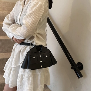 Creative black jacket shaped crossbody bag with silver chain strap for stylish women