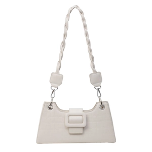 French style crocodile pattern baguette shoulder bag with woven strap in cream white