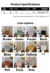 Size chart and dimensions for the embossed floral PU leather hexagonal crossbody bag