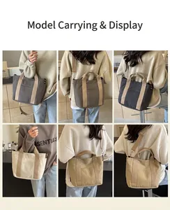 Borsa tote in tela con scomparti multipli da portare a spalla o a tracolla