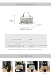 Detailed size chart and specifications for small faux leather crossbody bag in four colors