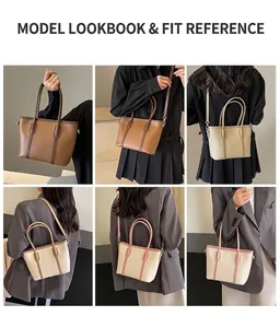 Collage de sacs cabas chics en marron et kaki présentés dans des décors intérieurs