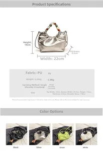 Detailed size specifications for women's crossbody bag with marble bead handle accents
