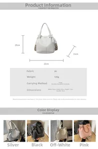 Größentabelle mit Abmessungen für eine minimalistische PU-Leder-Eimertasche mit Trageriemen