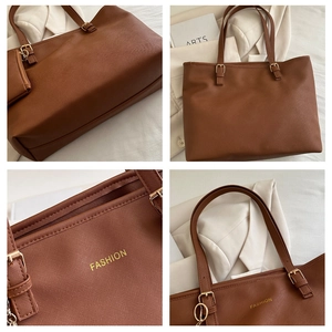 Vue détaillée du grand sac cabas en simili cuir marron avec boucle dorée élégante