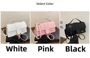 Detailed comparison of leather square bags in white, pink, and black with golden hardware