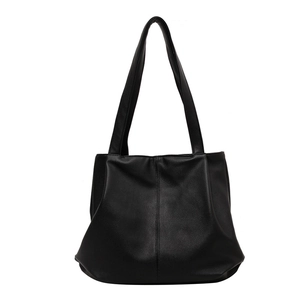 Retro black large capacity tote bag with lychee texture and stitching for women