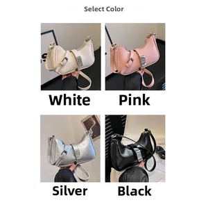 Minimalistische Halbmond-Taschen in Weiß, Rosa, Silber und Schwarz mit edlen Metallschnallen