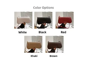 Detailed color variety of small shoulder bags in white black red khaki and brown
