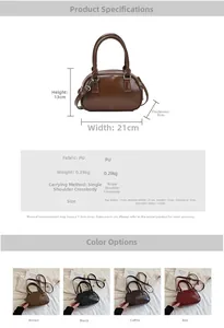 Specifiche tecniche della borsa bowling vintage con dimensioni e quattro varianti colore