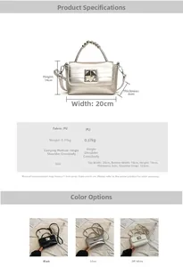 Dimensions détaillées pour sac carré chic avec poignée perle et boucle métallique