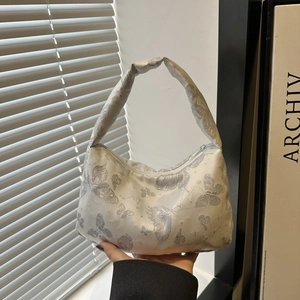 Sac Sous le Bras en Satin Motif Papillon Femme Sac à Main Jacquard Vintage Avec Fermeture Éclair Petit Sac Carré Élégant