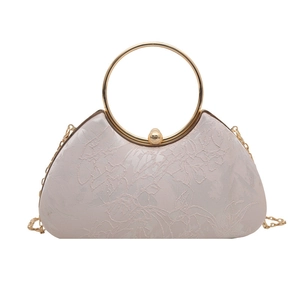 Elegant jacquard evening bag with golden ring handle and floral pattern for women