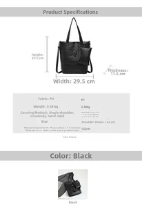 Größentabelle für schwarze PU-Einkaufstasche mit Totenkopfmuster und Maßen 29,5x37,5 cm