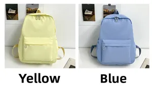 Minimalist lightweight nylon backpacks displayed in yellow and blue colors