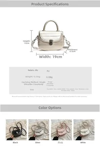 Size chart for the minimalist PU saddle bag showing dimensions 19x15x6.5cm and strap details