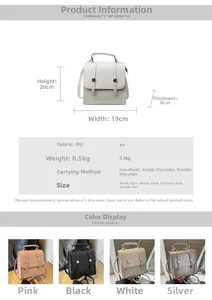 Detailed size chart and dimensions of the minimalist PU leather backpack for women