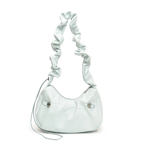Chic mint green pleated handle handbag with half moon shape and silver buckles