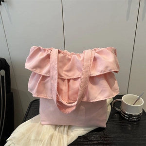 Women Balletcore Ruffle Layered Tote Bag Synthetic Fiber Shoulder Handbag Large Capacity Sweet Casual Daily Shopping Bag