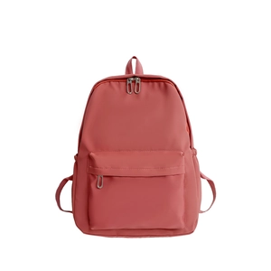 Lightweight pink nylon school backpack with large capacity and multi-pocket design