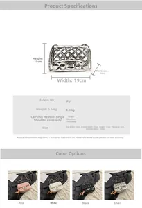Detailed parameter chart for quilted chain bag with four available color options