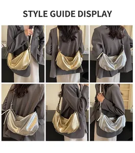 Silver and gold metallic tote bags shown in various styles on model with large capacity