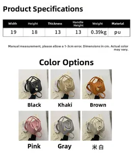 Guide des tailles du sac seau en cuir PU avec dimensions et options de couleurs