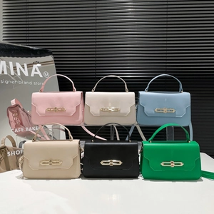 Women PU Leather Small Square Bag With Golden Metal Lock Fashion Crossbody Shoulder Handbag For Daily Street Wear Trendy Satchel Bag