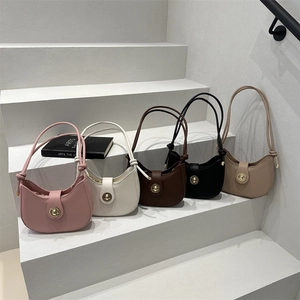 Chic half-moon underarm bag with metal lock and knot strap in five elegant colors