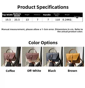 Size chart and specifications for vintage PU leather monogram crossbody handbag