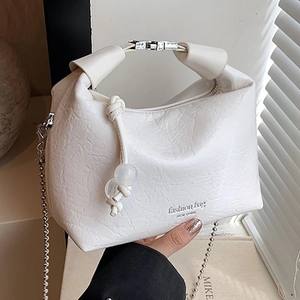 Borsa a Tracolla Donna in Pelle PU con Pieghe Design di Nicchia Borsa a Mano con Catena di Sfere in Metallo Trendy Satchel