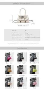 Mini PU leather crossbody bag with rhinestone bow detail and full dimension specifications