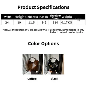 Size specifications for the lightweight PU leather bucket bag in brown and black