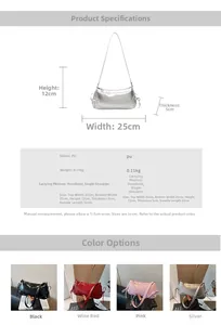 Detailed size specifications and color options for the stylish PU bow shoulder bag