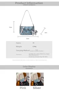 Size guide for retro denim underarm bag with dimensions and styling options