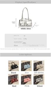 Detailed size chart and multi-color comparison of stylish PU leather rectangular handbags
