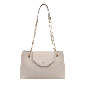 Women's cream tote bag with gold chain strap and magnetic flap for daily commute