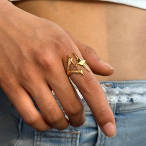 Star Rings Stainless Steel Gold Plated Adjustable Open Ring Minimalist Fashion Jewelry For Women
